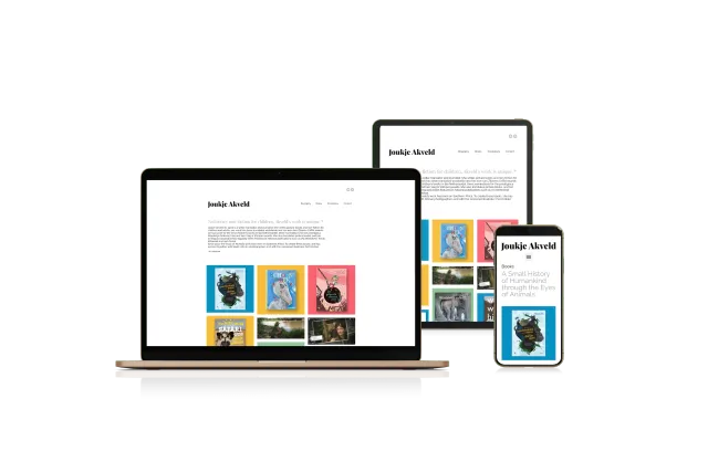 Website van Joukje Akveld op laptop, tablet en telefoon