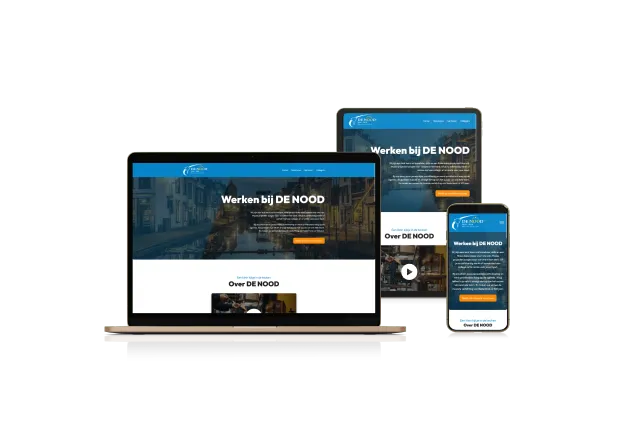 Website van Werken bij DE NOOD op laptop, tablet en telefoon